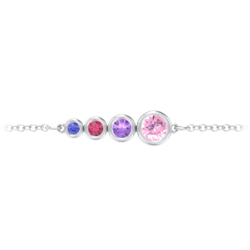 Generations 4-Stone Bezel Set Mother's Bracelet – Sterling Silver with Pink Tourmaline, Amethyst, Ruby, and Blue Sapphire