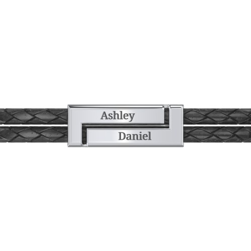 Engravable Sterling Silver Rectangle Leather Bracelet – Sterling Silver