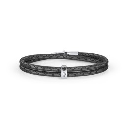 Engravable Sterling Silver Tag with Heart Leather Bracelet in 925 Sterling Silver