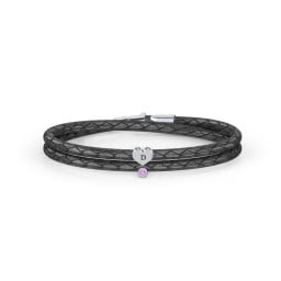 Engravable Sterling Silver Heart & Gemstone Leather Bracelet
