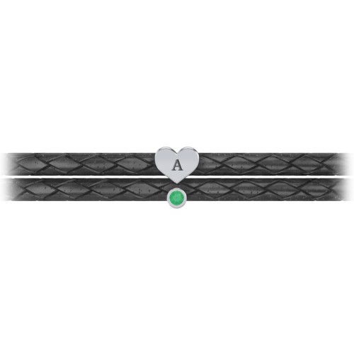 Engravable Sterling Silver Heart & Gemstone Leather Bracelet – Sterling Silver with Emerald