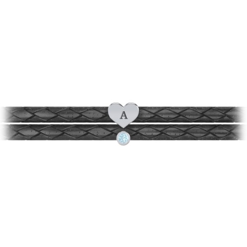 Engravable Sterling Silver Heart & Gemstone Leather Bracelet – Sterling Silver with Blue Topaz