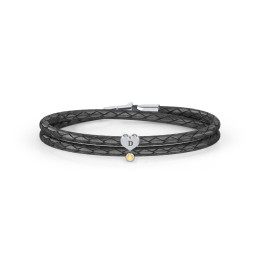 Engravable Sterling Silver Heart & Gemstone Leather Bracelet in 925 Sterling Silver with Citrine