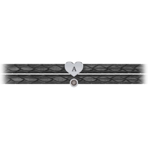 Engravable Sterling Silver Heart & Gemstone Leather Bracelet – Sterling Silver with Smokey Quartz