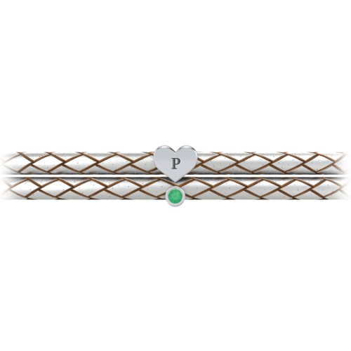 Engravable Sterling Silver Heart & Gemstone Leather Bracelet – Sterling Silver with Emerald