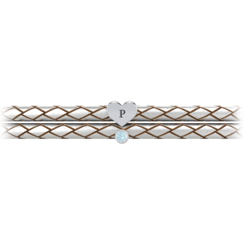Engravable Sterling Silver Heart & Gemstone Leather Bracelet – Sterling Silver with Blue Topaz
