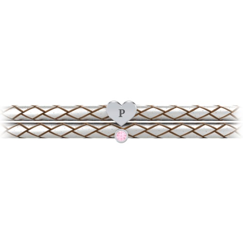 Engravable Sterling Silver Heart & Gemstone Leather Bracelet – Sterling Silver with Pink Tourmaline
