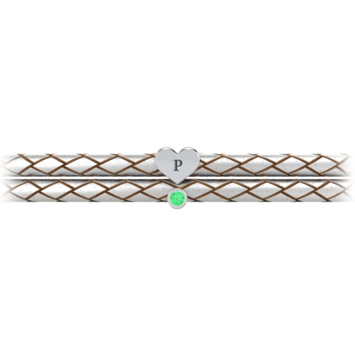 Engravable Sterling Silver Heart & Gemstone Leather Bracelet – Sterling Silver with Emerald