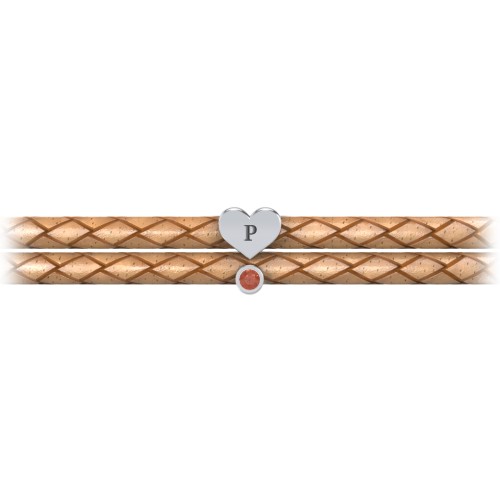 Engravable Sterling Silver Heart & Gemstone Leather Bracelet