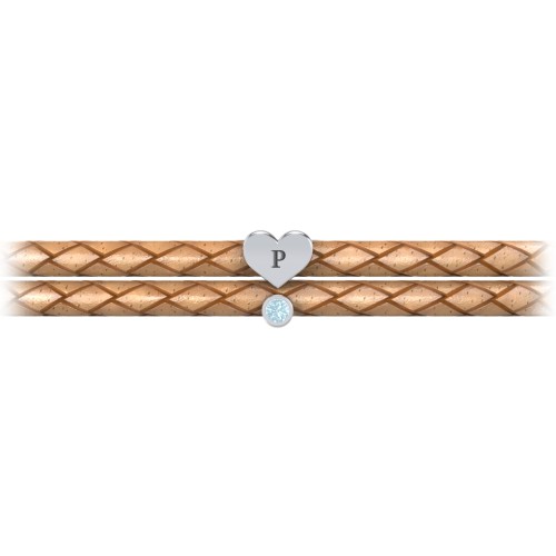 Engravable Sterling Silver Heart & Gemstone Leather Bracelet – Sterling Silver with Blue Topaz