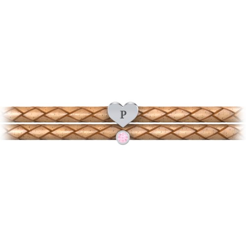 Engravable Sterling Silver Heart & Gemstone Leather Bracelet – Sterling Silver with Pink Tourmaline