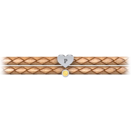 Engravable Sterling Silver Heart & Gemstone Leather Bracelet – Sterling Silver with Citrine