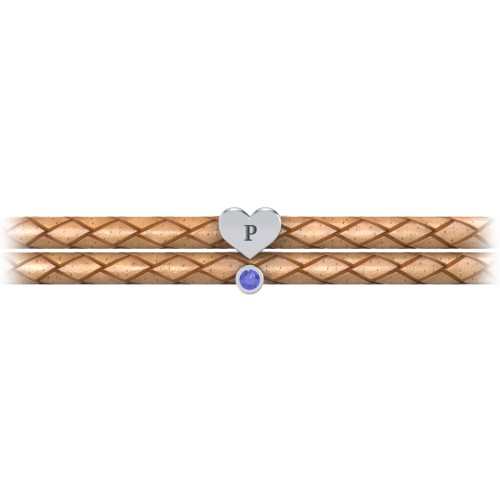 Engravable Sterling Silver Heart & Gemstone Leather Bracelet – Sterling Silver with Blue Sapphire