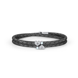 Engravable Sterling Silver Heart & Gemstone Leather Bracelet - 2 in 925 Sterling Silver with Blue Topaz