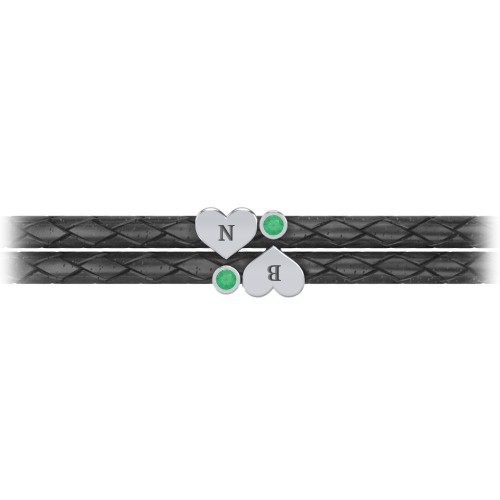 Engravable Sterling Silver Heart & Gemstone Leather Bracelet - 2 – Sterling Silver with Emerald