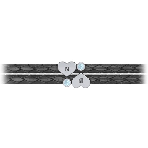 Engravable Sterling Silver Heart & Gemstone Leather Bracelet - 2 – Sterling Silver with Blue Topaz