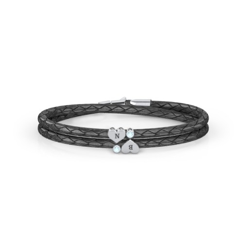 Engravable Sterling Silver Heart & Gemstone Leather Bracelet - 2 – Sterling Silver with Blue Topaz