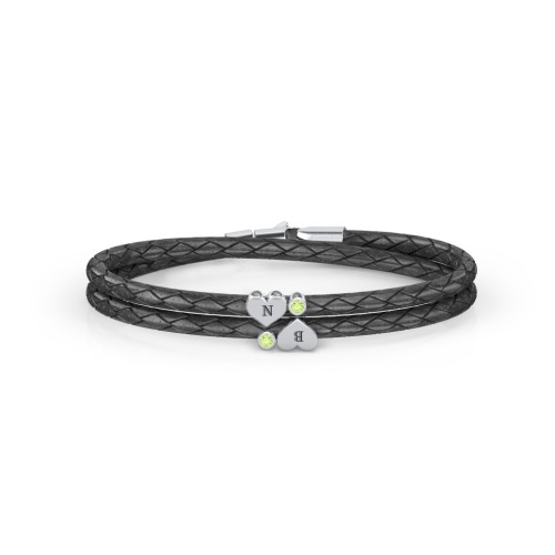 Engravable Sterling Silver Heart & Gemstone Leather Bracelet - 2 – Sterling Silver with Peridot