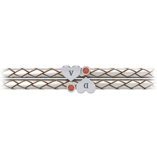 Engravable Sterling Silver Heart & Gemstone Leather Bracelet - 2