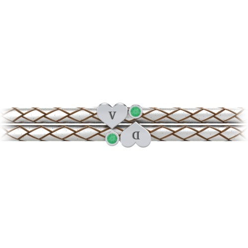 Engravable Sterling Silver Heart & Gemstone Leather Bracelet - 2 – Sterling Silver with Emerald