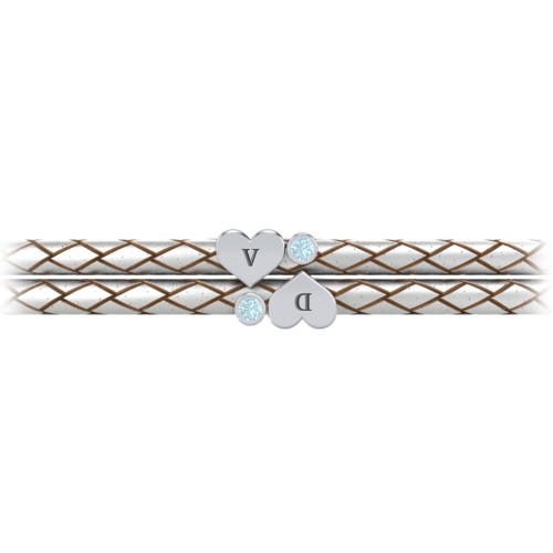 Engravable Sterling Silver Heart & Gemstone Leather Bracelet - 2 – Sterling Silver with Blue Topaz