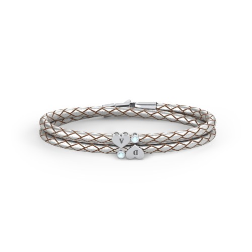Engravable Sterling Silver Heart & Gemstone Leather Bracelet - 2 – Sterling Silver with Blue Topaz