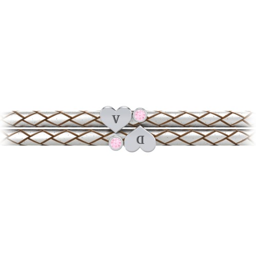 Engravable Sterling Silver Heart & Gemstone Leather Bracelet - 2 – Sterling Silver with Pink Tourmaline