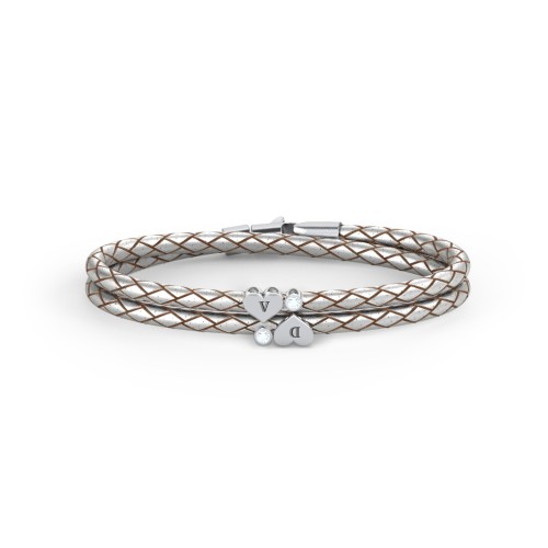 Engravable Sterling Silver Heart & Gemstone Leather Bracelet - 2 – Sterling Silver with Aquamarine