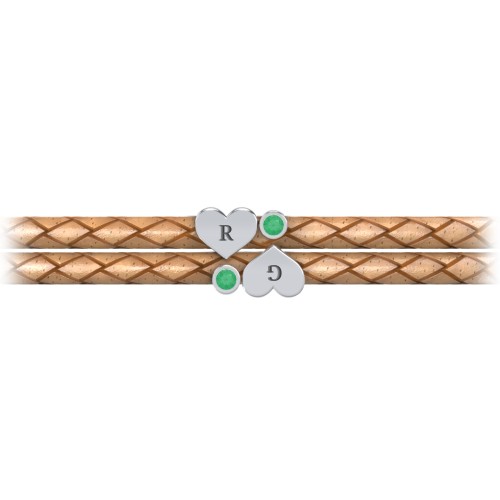 Engravable Sterling Silver Heart & Gemstone Leather Bracelet - 2 – Sterling Silver with Emerald