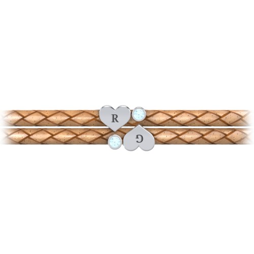 Engravable Sterling Silver Heart & Gemstone Leather Bracelet - 2 – Sterling Silver with Blue Topaz