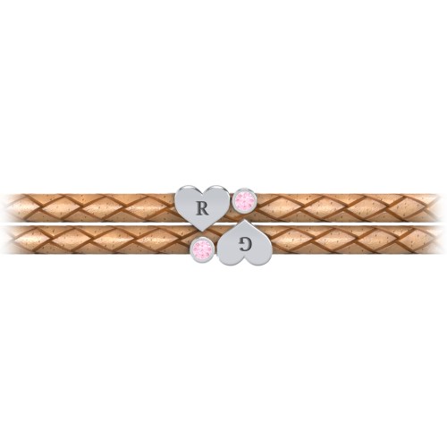 Engravable Sterling Silver Heart & Gemstone Leather Bracelet - 2 – Sterling Silver with Pink Tourmaline