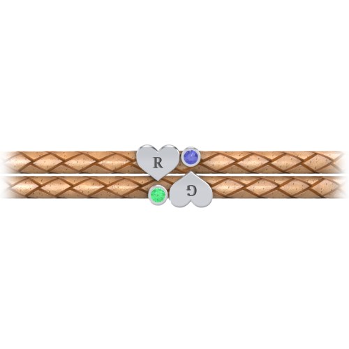 Engravable Sterling Silver Heart & Gemstone Leather Bracelet - 2 – Sterling Silver with Emerald and Blue Sapphire