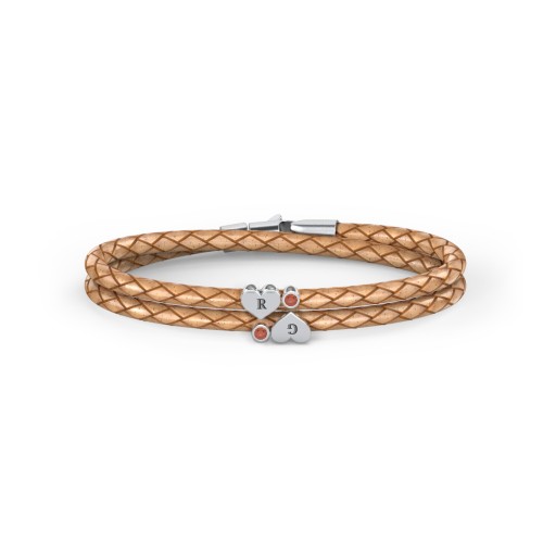 Engravable Sterling Silver Heart & Gemstone Leather Bracelet - 2 – Sterling Silver with Garnet