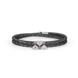 Engravable Sterling Silver Heart & Gemstone Leather Bracelet -3 in 925 Sterling Silver