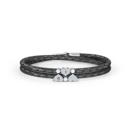Engravable Sterling Silver Heart & Gemstone Leather Bracelet -3 in 925 Sterling Silver with Blue Topaz