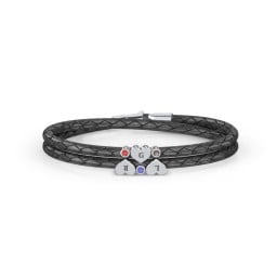 Engravable Sterling Silver Heart & Gemstone Leather Bracelet -3