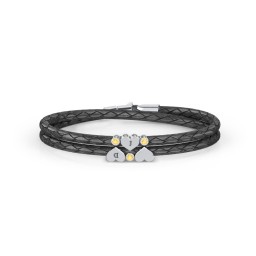 Engravable Sterling Silver Heart & Gemstone Leather Bracelet -3 in 925 Sterling Silver with Citrine