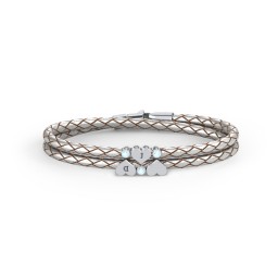 Engravable Sterling Silver Heart & Gemstone Leather Bracelet -3 in 925 Sterling Silver with Blue Topaz