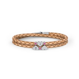 Engravable Sterling Silver Heart & Gemstone Leather Bracelet -3 in 925 Sterling Silver with Ruby