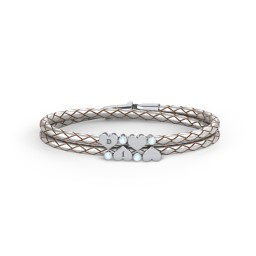 Engravable Sterling Silver Heart & Gemstone Leather Bracelet - 4 in 925 Sterling Silver with Blue Topaz