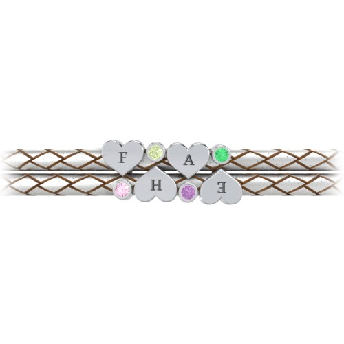 Engravable Sterling Silver Heart & Gemstone Leather Bracelet - 4
