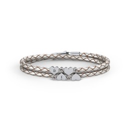 Engravable Sterling Silver Heart & Gemstone Leather Bracelet - 4 in 925 Sterling Silver with Smokey Quartz