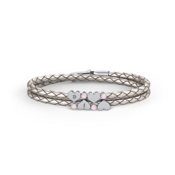 Engravable Sterling Silver Heart & Gemstone Leather Bracelet - 4 in 925 Sterling Silver with Pink Tourmaline