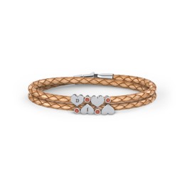 Engravable Sterling Silver Heart & Gemstone Leather Bracelet - 4 in 925 Sterling Silver with Garnet