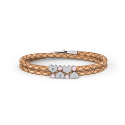 Engravable Sterling Silver Heart & Gemstone Leather Bracelet - 4 in 925 Sterling Silver with Pink Tourmaline