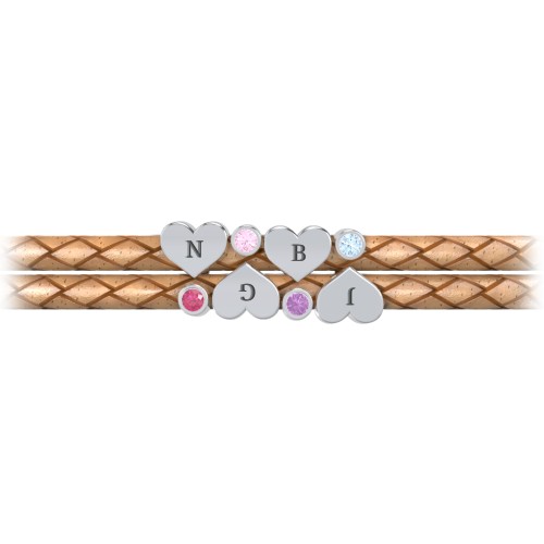Engravable Sterling Silver Heart & Gemstone Leather Bracelet - 4 – Sterling Silver with Ruby, Pink Tourmaline, Amethyst, and Blue Topaz