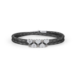 Engravable Sterling Silver Heart & Gemstone Leather Bracelet - 5 in 925 Sterling Silver with Smokey Quartz