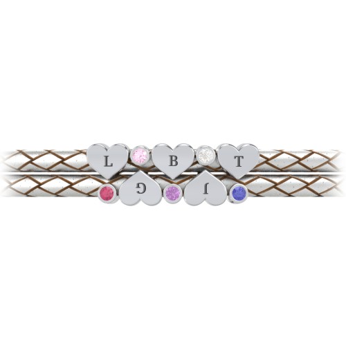 Engravable Sterling Silver Heart & Gemstone Leather Bracelet - 5