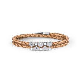Engravable Sterling Silver Heart & Gemstone Leather Bracelet - 5 in 925 Sterling Silver with Blue Topaz