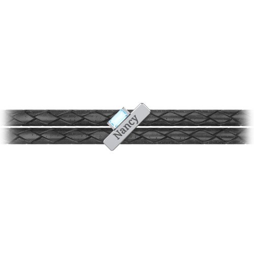 Engravable Sterling Silver Bar & Baguette Leather Bracelet – Sterling Silver with Blue Topaz
